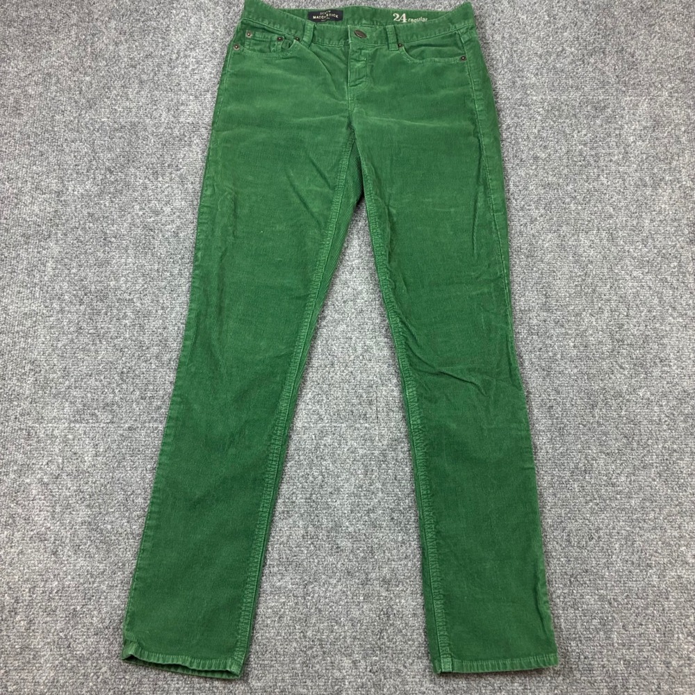 J.Crew Matchstick Green Corduroy Pants Womens Size 24 Regular Slim Straight Leg